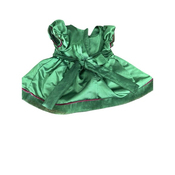 American Girl Bitty Baby Holiday Dress Green Satin Poinsettia Patent Shoes - Picture 2 of 2